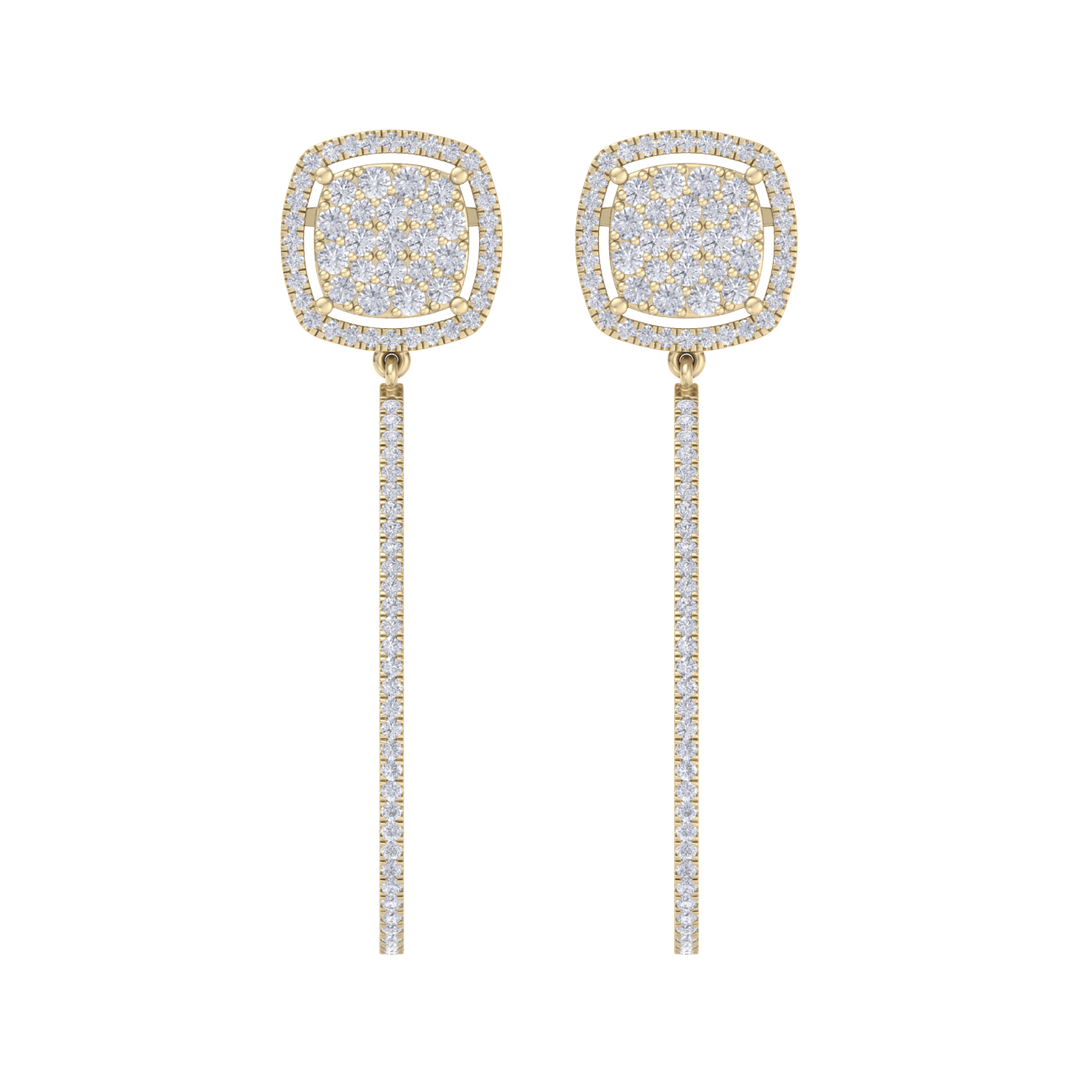 Dangle hoop earrings in yellow gold with white diamonds of 1.30 ct in weight