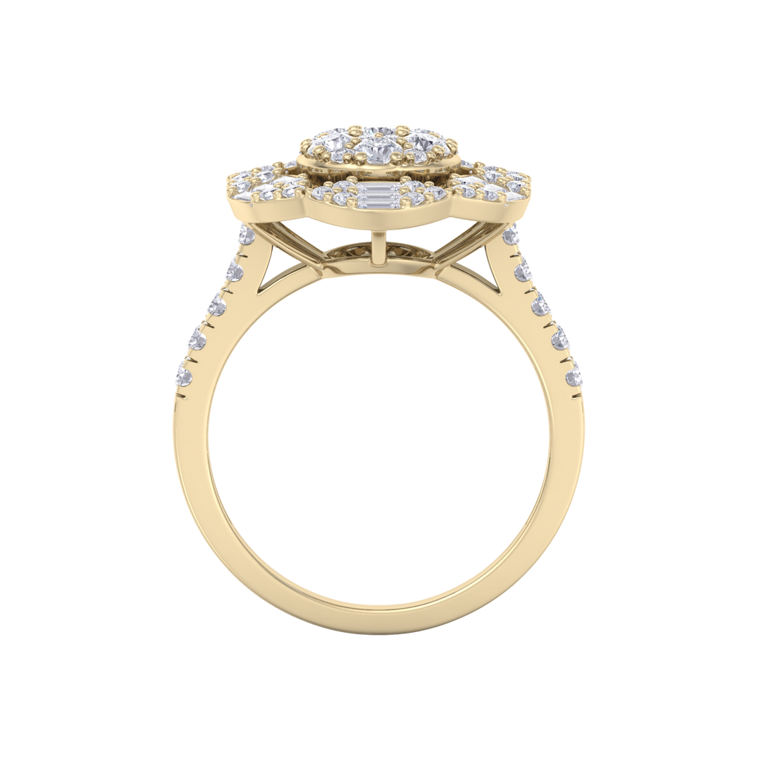 Diamond flower ring in yellow gold with white diamonds of 1.52 ct in weight