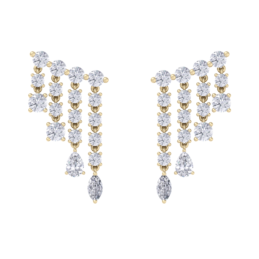 Climber dangle earrings in rose gold with white diamonds of 3.01 ct in weight