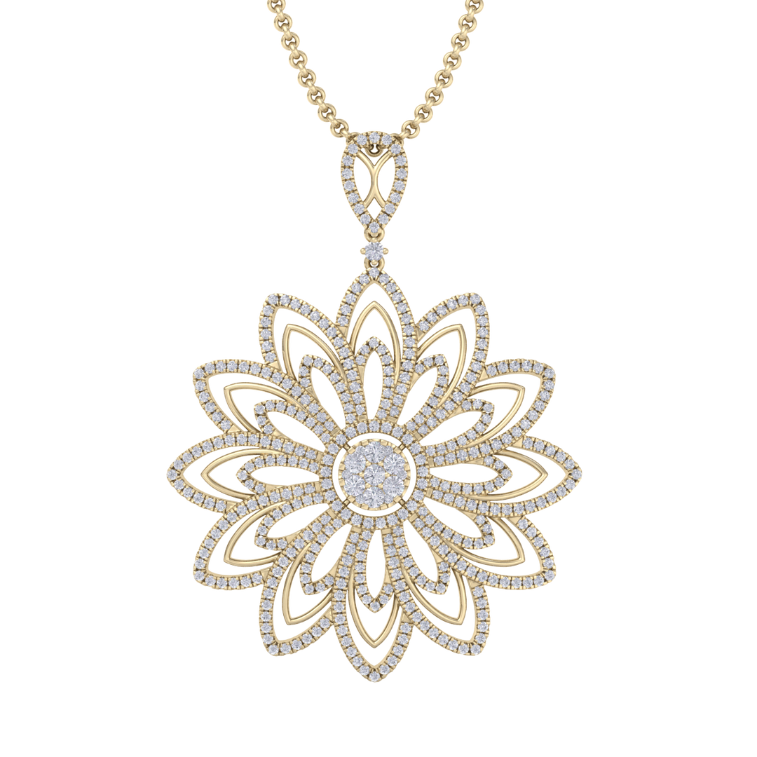 Diamond flower pendant in rose gold with white diamonds of 3.35 ct in weight