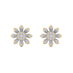 Load image into Gallery viewer, Small flower stud earrings in yellow gold with white diamonds of 0.59 ct in weight