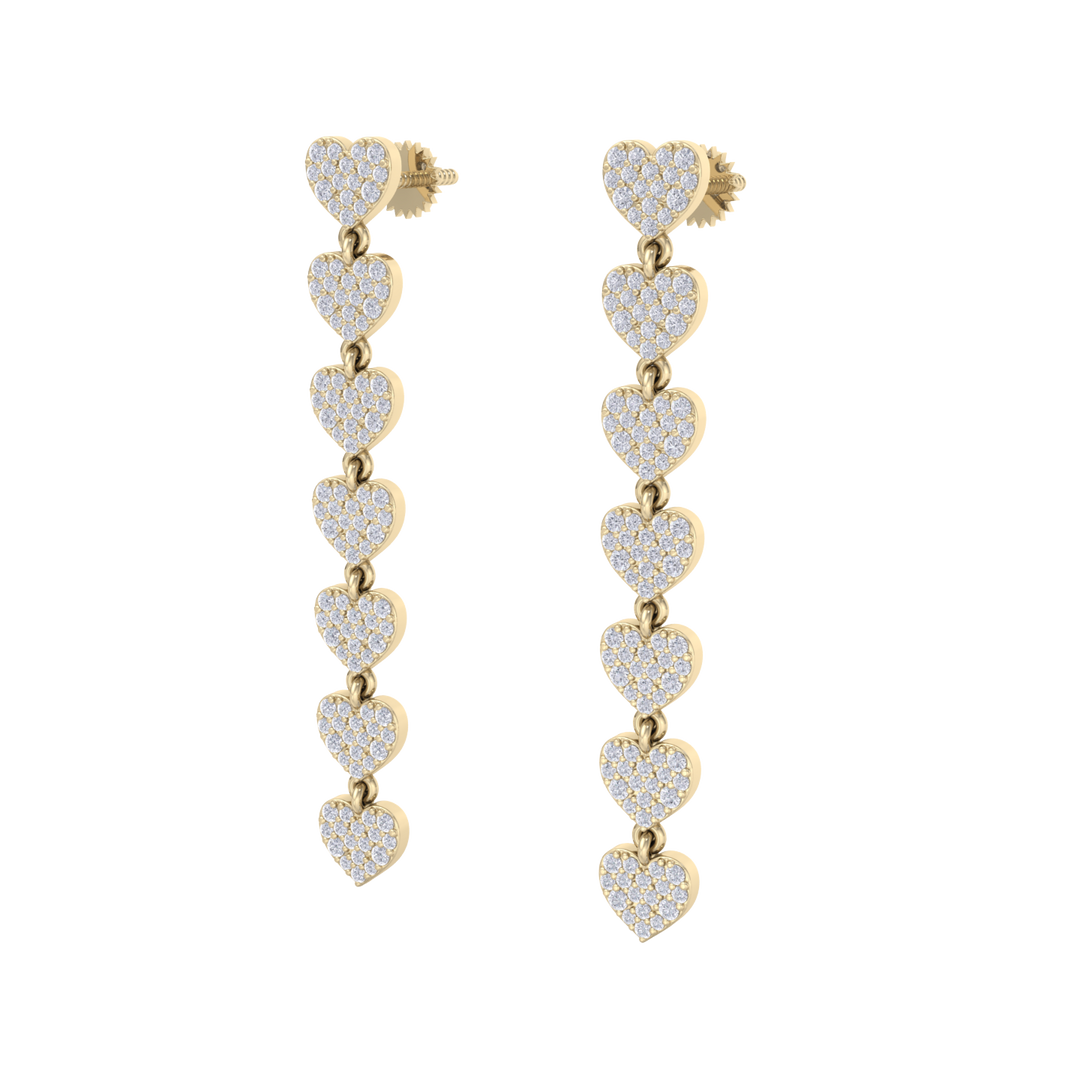 Dangle earrings with hearts in white gold with white diamonds of 1.78 ct in weight