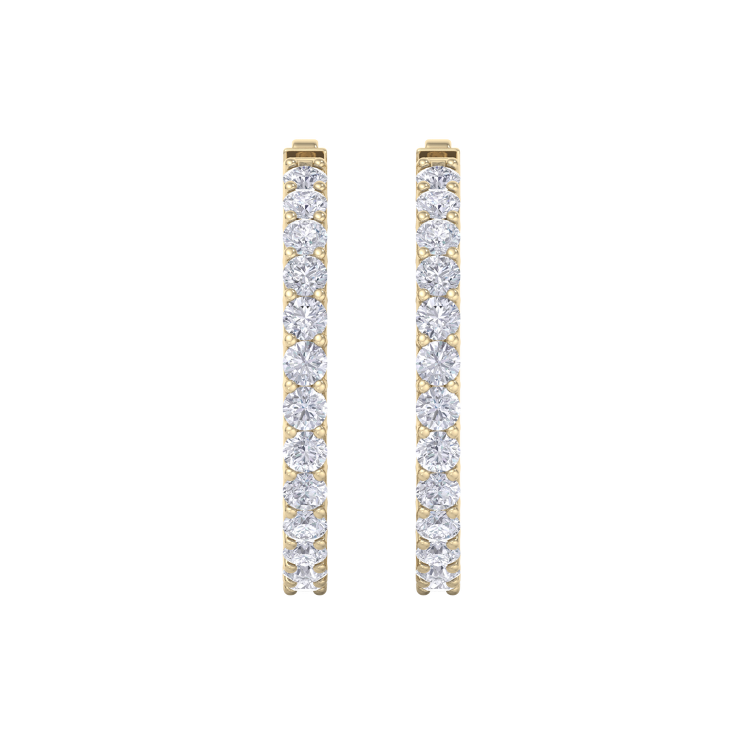Diamond eternity hoop earrings in yellow gold with white diamonds of 4.82 ct in weight