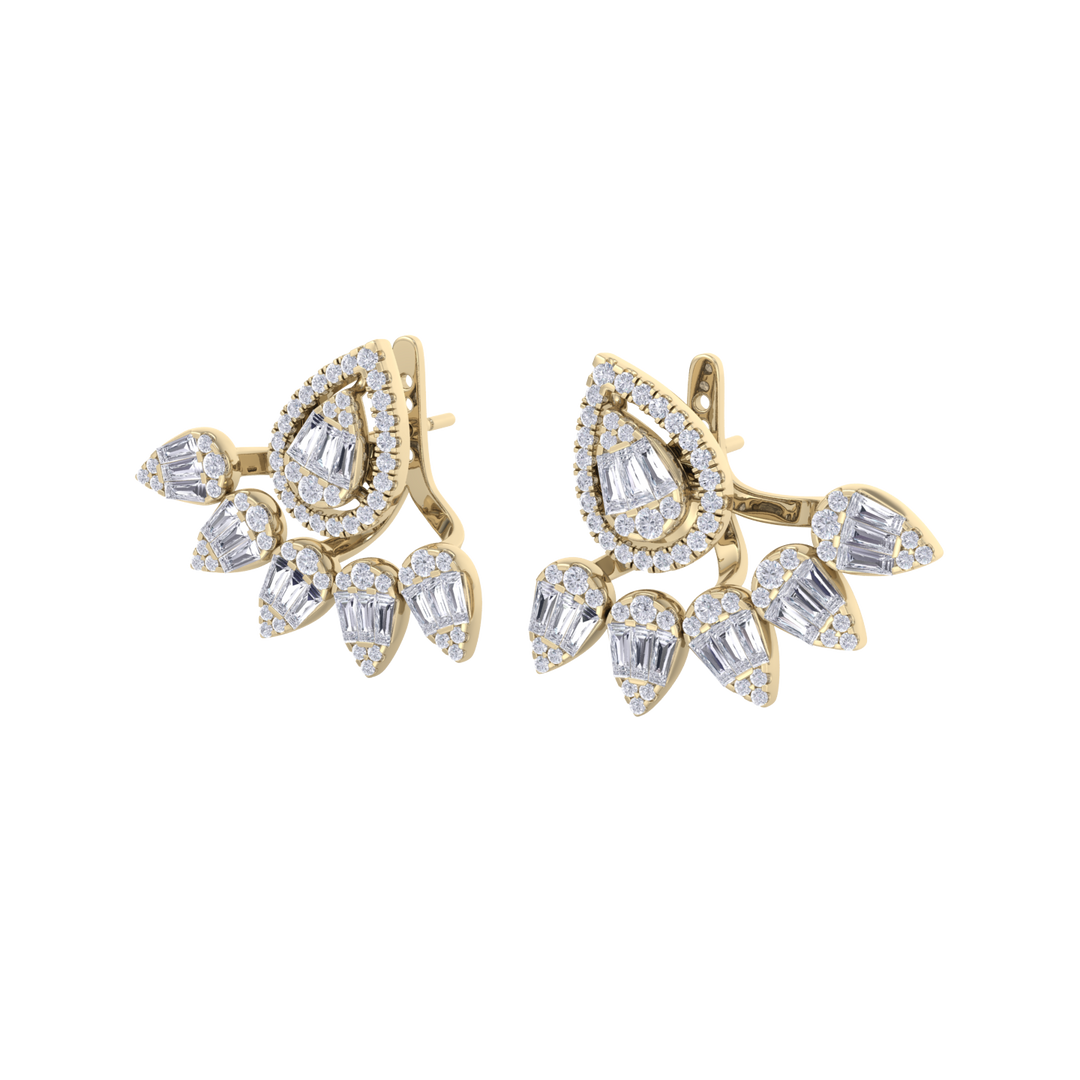 Pear duo earrings in yellow gold with white diamonds of 1.85 ct in weight