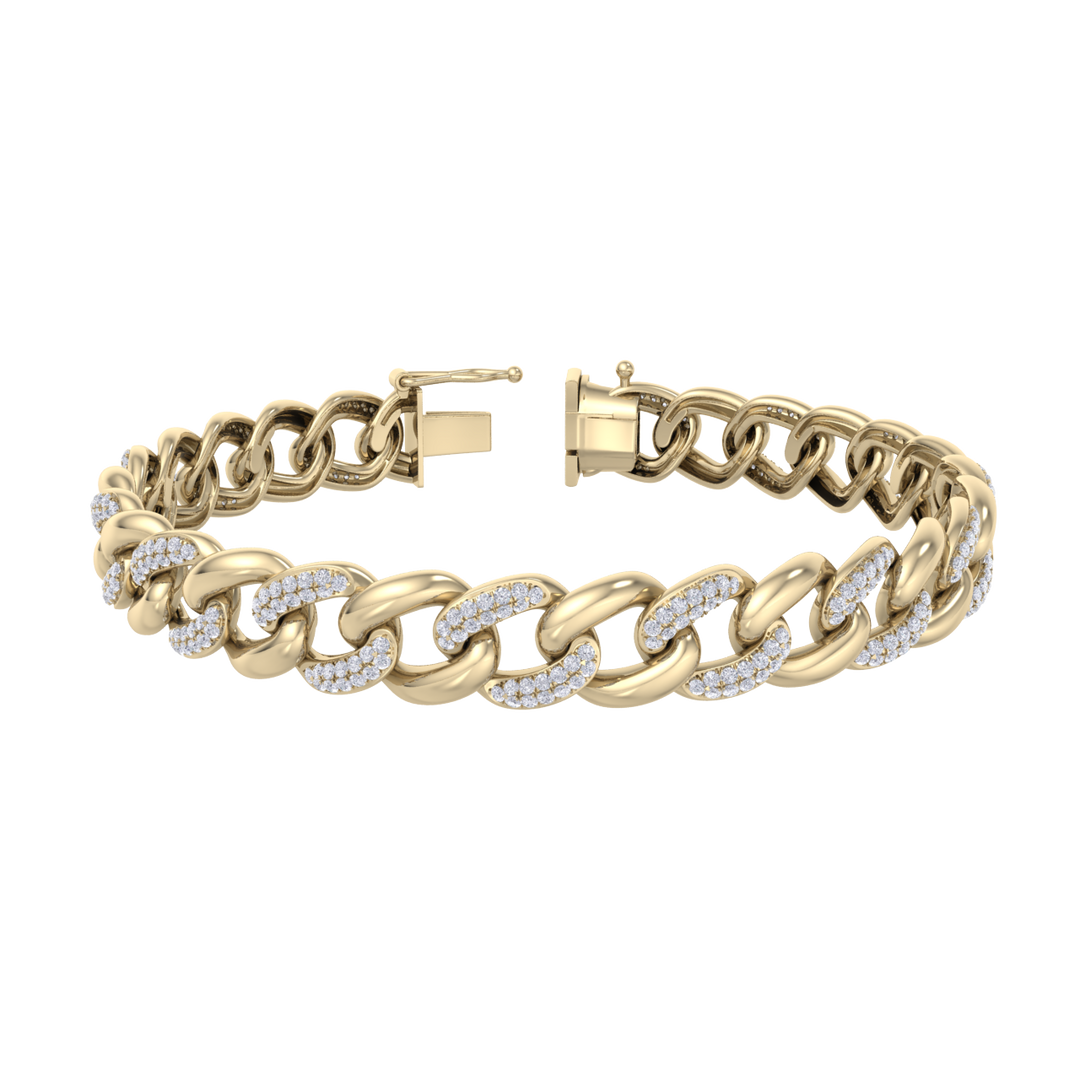 Diamond curb chain link bracelet in yellow gold with white diamonds of 1.82 ct in weight