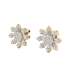 Load image into Gallery viewer, Small flower stud earrings in yellow gold with white diamonds of 0.59 ct in weight