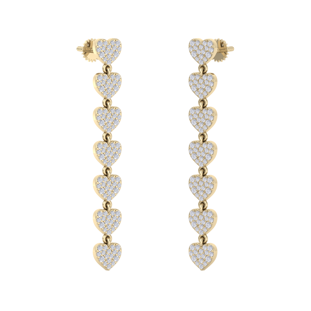 Dangle earrings with hearts in white gold with white diamonds of 1.78 ct in weight