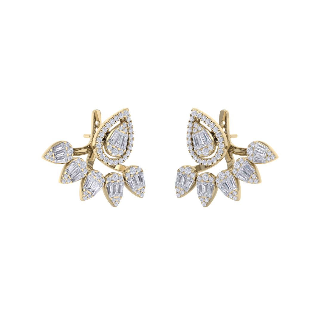 Pear duo earrings in yellow gold with white diamonds of 1.85 ct in weight