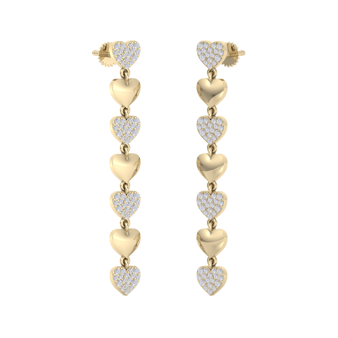 Dangle earrings with gold hearts in rose gold with white diamonds of 1.01 ct in weight