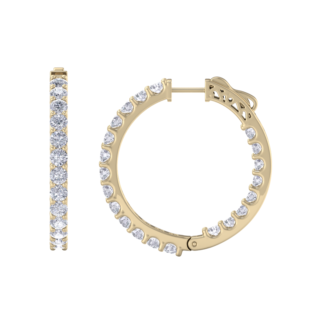 Diamond eternity hoop earrings in yellow gold with white diamonds of 4.82 ct in weight