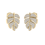 Load image into Gallery viewer, Leaf shaped earrings in yellow gold with white diamonds of 0.65 ct in weight