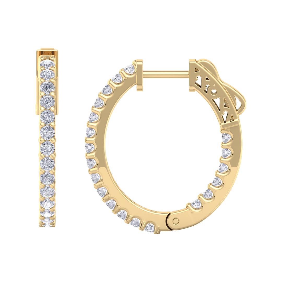 Diamond eternity hoop earrings in yellow gold with white diamonds of 1.00 ct in weight