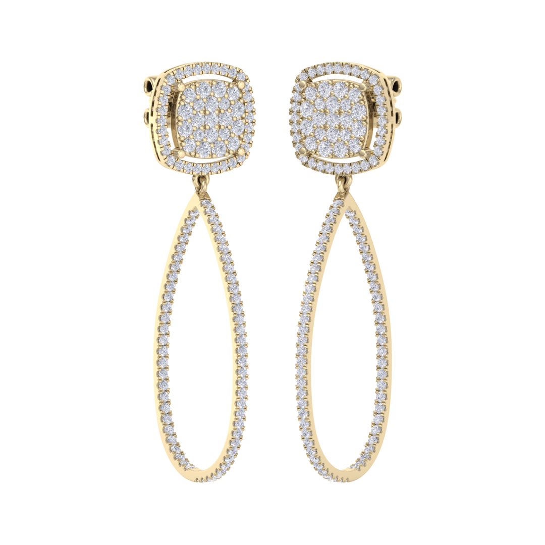 Dangle hoop earrings in white gold with white diamonds of 1.30 ct in weight
