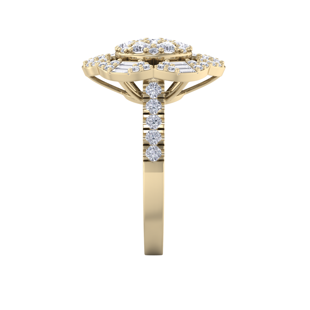 Diamond flower ring in yellow gold with white diamonds of 1.52 ct in weight