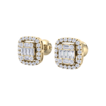 Load image into Gallery viewer, Halo square stud earrings in yellow gold with white diamonds of 0.41 ct in weight