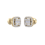 Load image into Gallery viewer, Halo square stud earrings in yellow gold with white diamonds of 0.41 ct in weight
