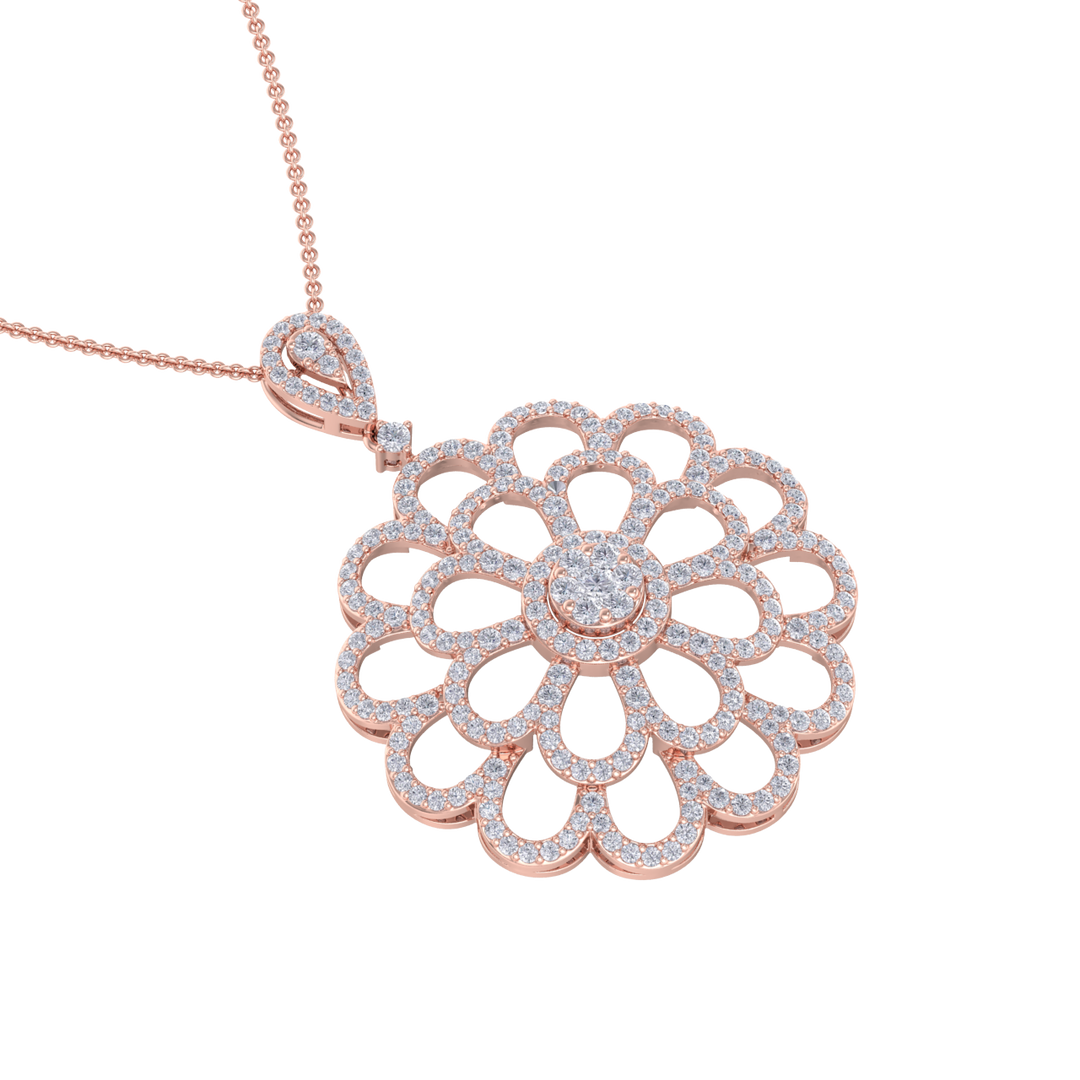 Flower Pendant in rose gold with white diamonds of 2.38 ct in weight