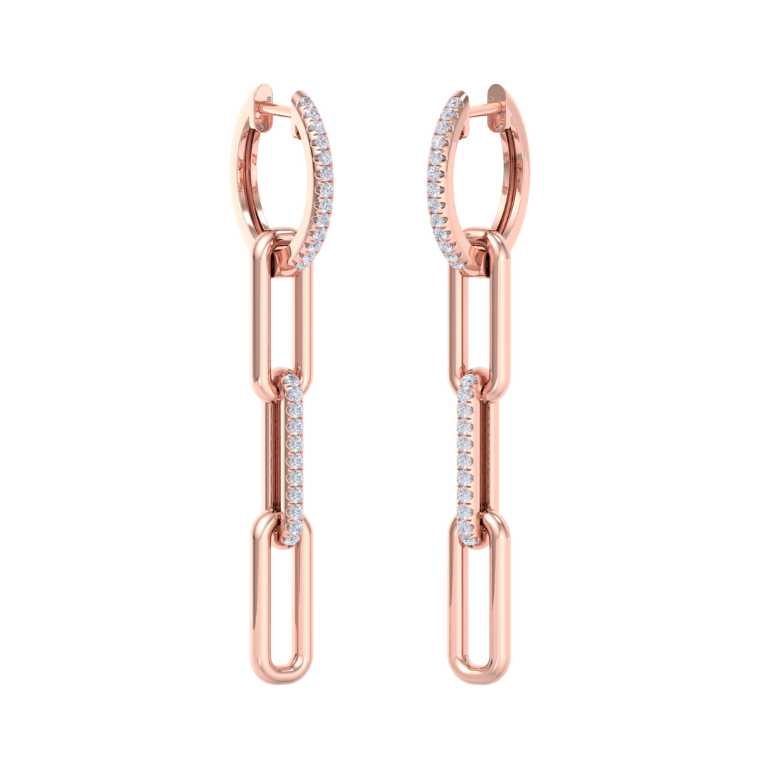 Long diamond chain link earrings in yellow gold with white diamonds of 0.34 ct in weight
