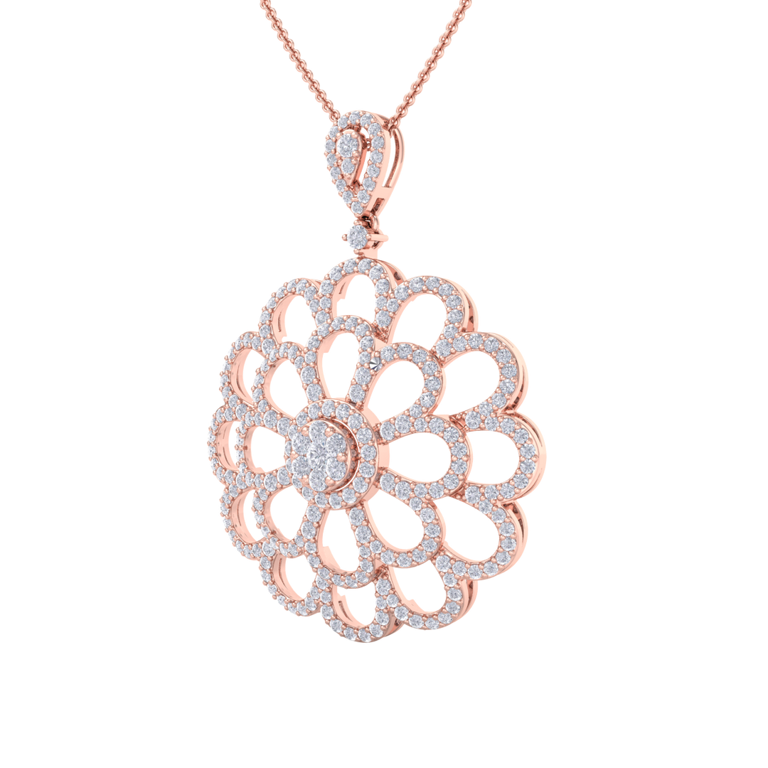 Flower Pendant in rose gold with white diamonds of 2.38 ct in weight