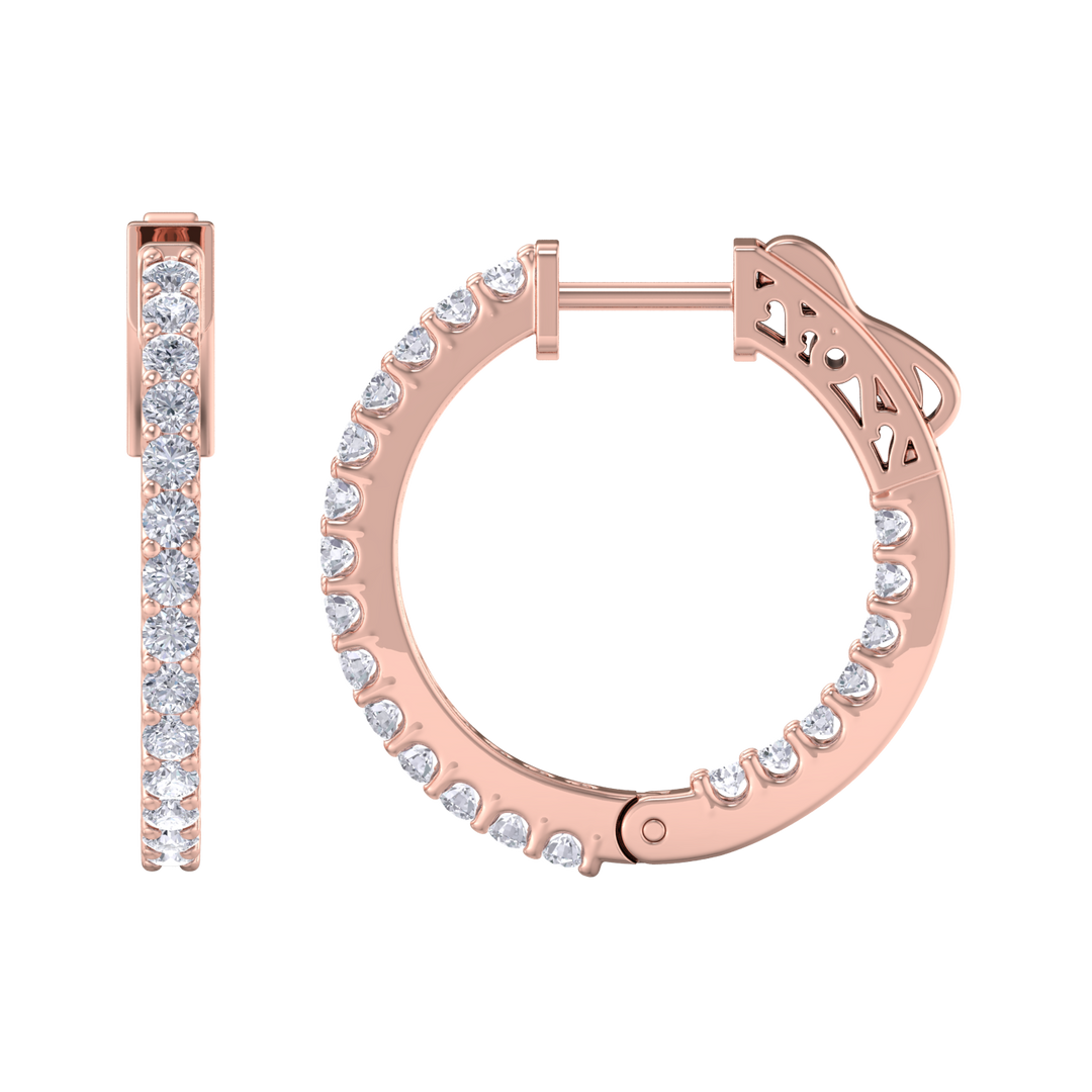 Diamond eternity hoop earrings in rose gold with white diamonds of 0.98 ct in weight