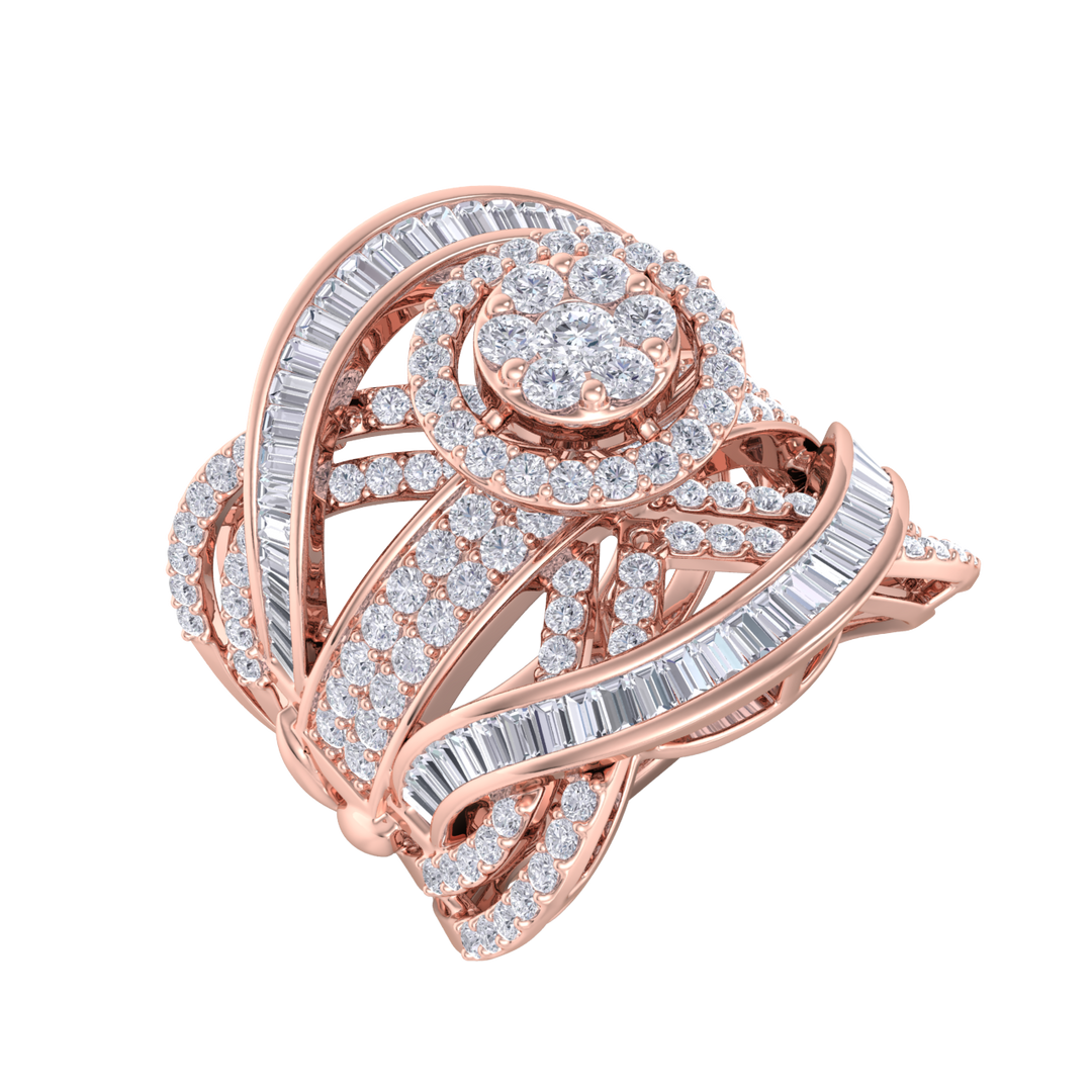 Statement Diamond ring in rose gold with white diamonds of 2.32 ct in weight