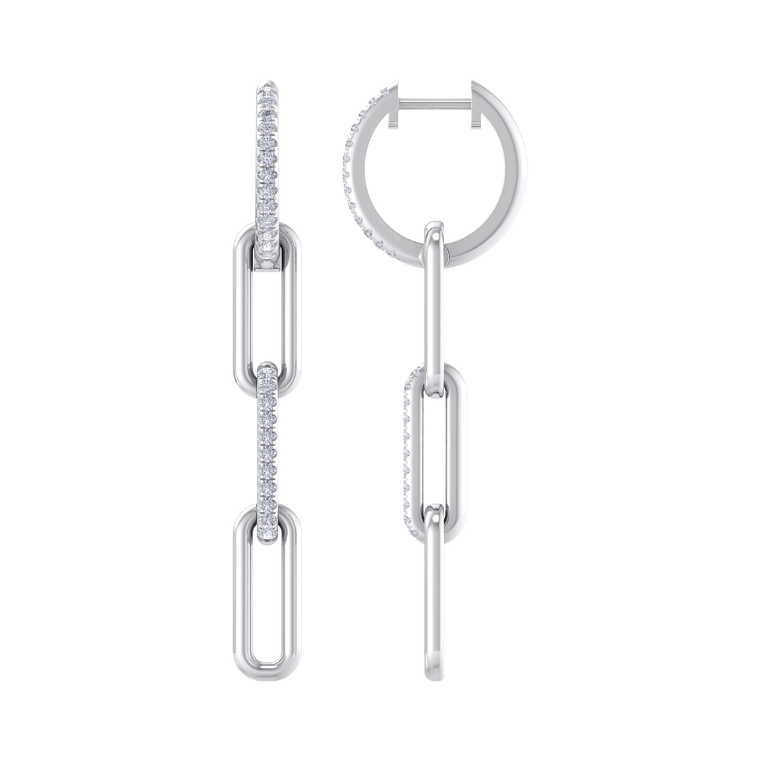 Long diamond chain link earrings in yellow gold with white diamonds of 0.34 ct in weight