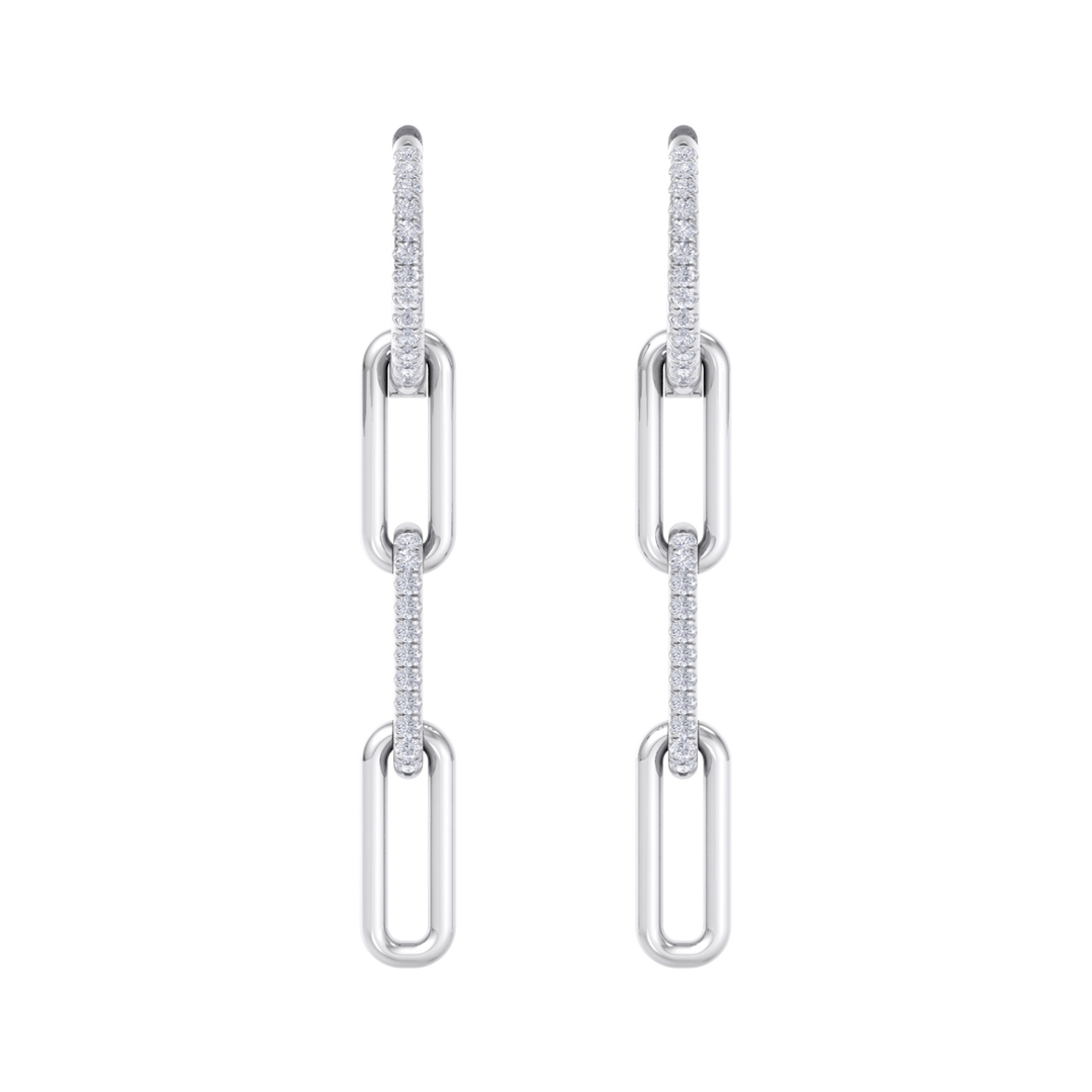 Long diamond chain link earrings in yellow gold with white diamonds of 0.34 ct in weight