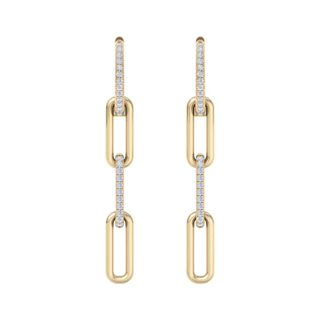 Long diamond chain link earrings in yellow gold with white diamonds of 0.34 ct in weight