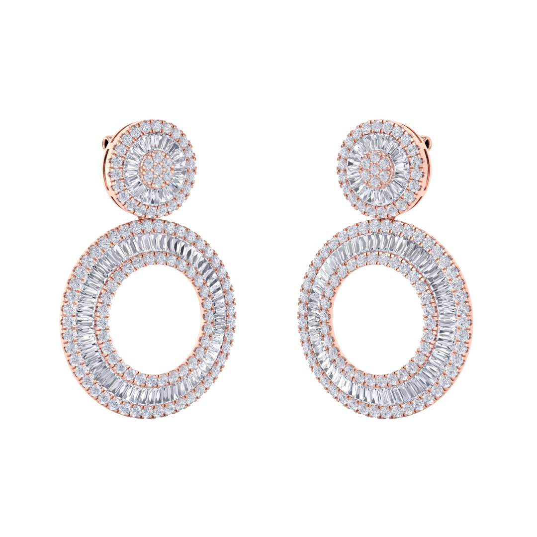 Round dangle earrings in white gold with white diamonds of 7.27 ct in weight