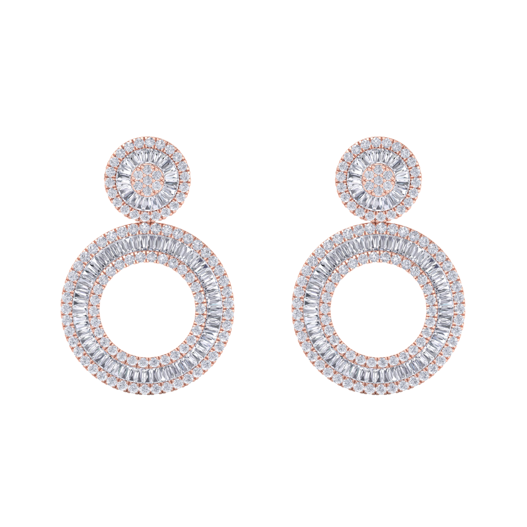Round dangle earrings in white gold with white diamonds of 7.27 ct in weight