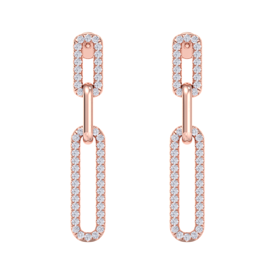 Diamond chain link earrings in yellow gold with white diamonds of 0.40 ct in weight