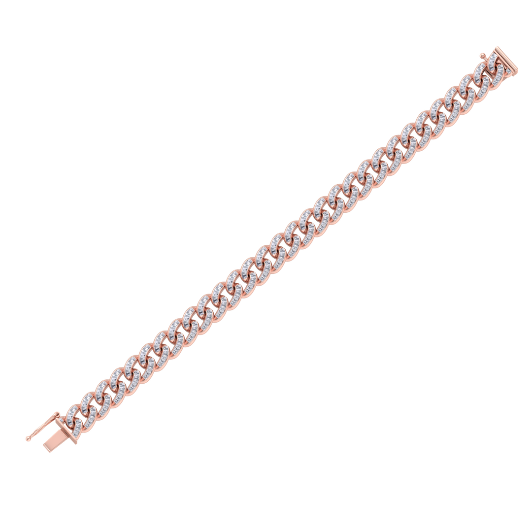 Tapper diamond curb chain link bracelet in yellow gold with white diamonds of 6.30 ct in weight