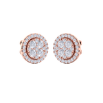 Load image into Gallery viewer, Round cluster stud earrings in rose gold with white diamonds of 0.98 ct in weight
