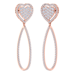 Load image into Gallery viewer, Dangle hoop earrings with hearts in white gold with white diamonds of 1.42 ct in weight

