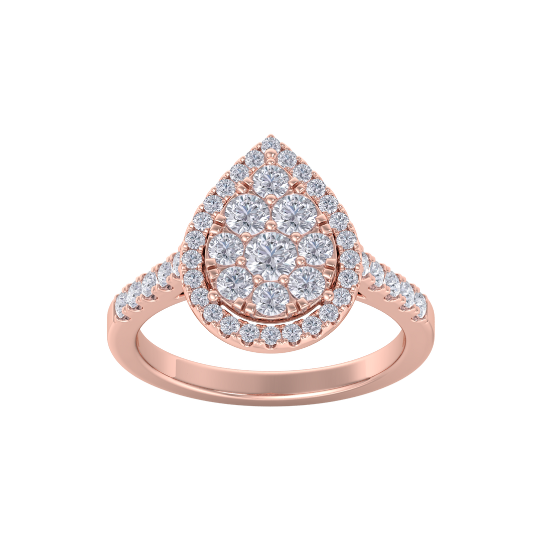 Pear cluster ring in white gold with white diamonds of 0.98 ct in weight