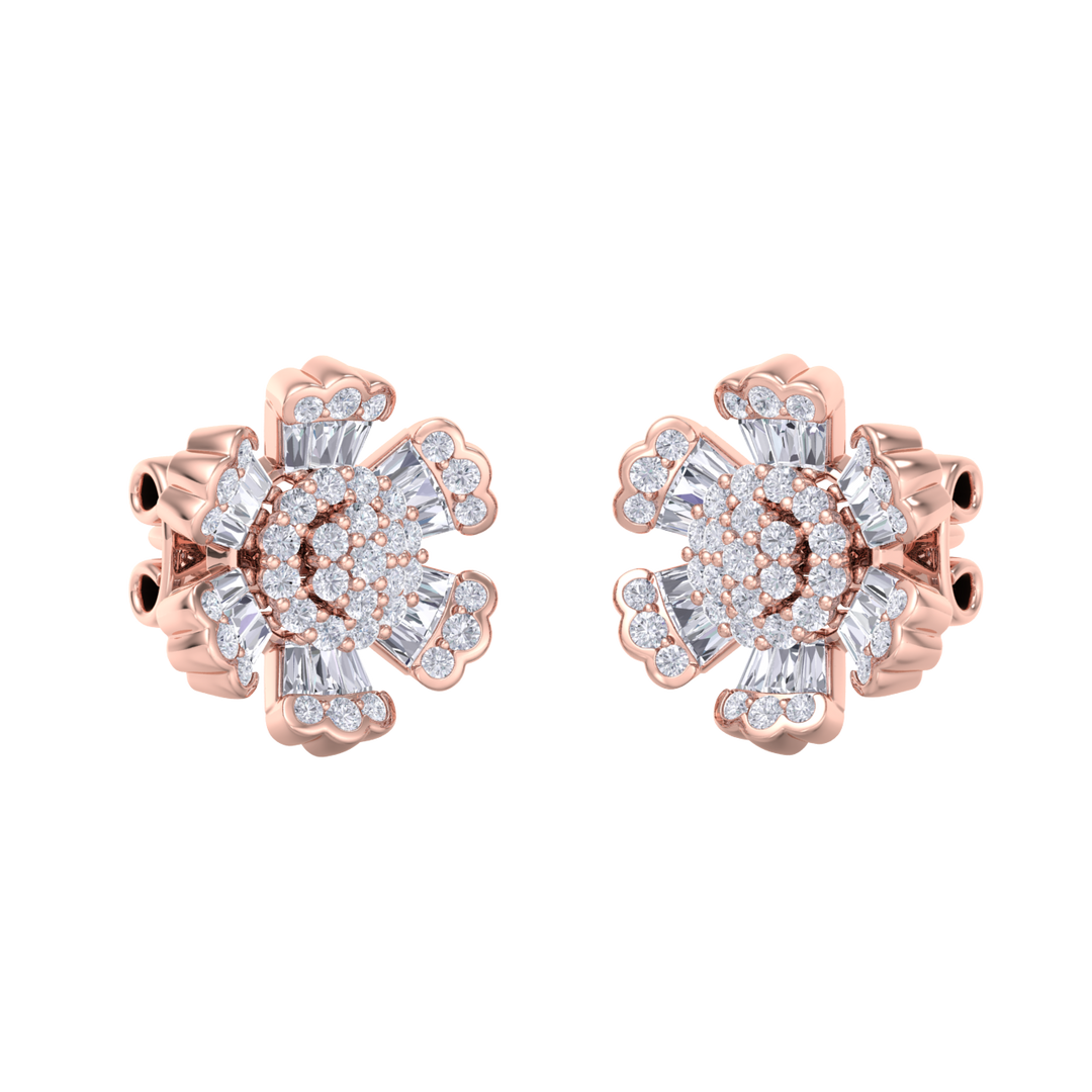 Flower stud earrings in rose gold with white diamonds of 0.78 ct in weight