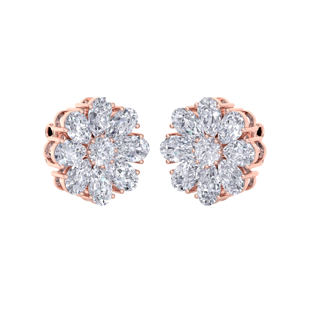 Flower stud earrings in rose gold with white diamonds of 6.18 ct in weight