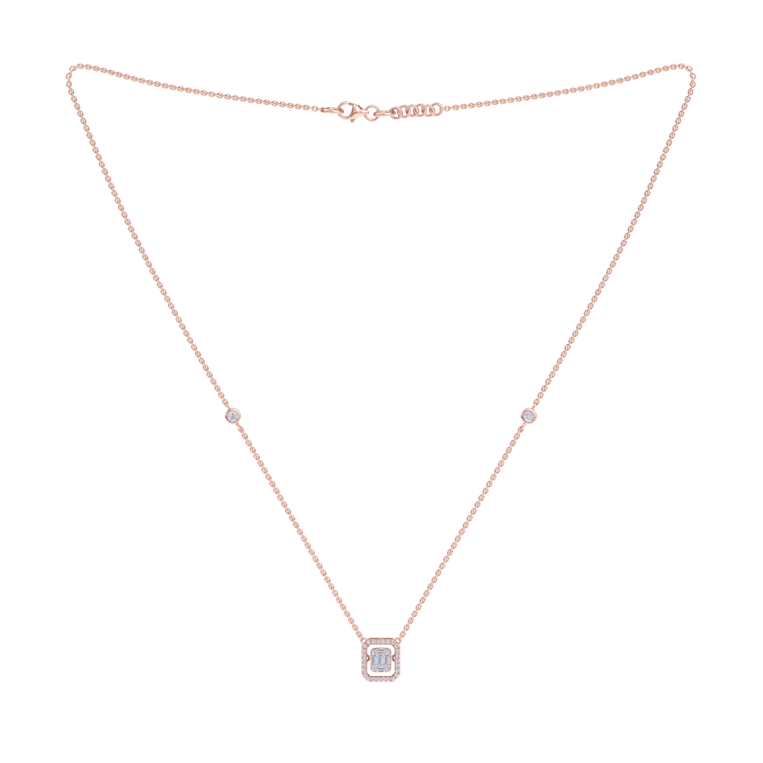 Square necklace in yellow gold with white diamonds of 0.59 ct in weight