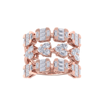 Load image into Gallery viewer, Triple band hearts ring in rose gold with white diamonds of 3.24 ct in weight
