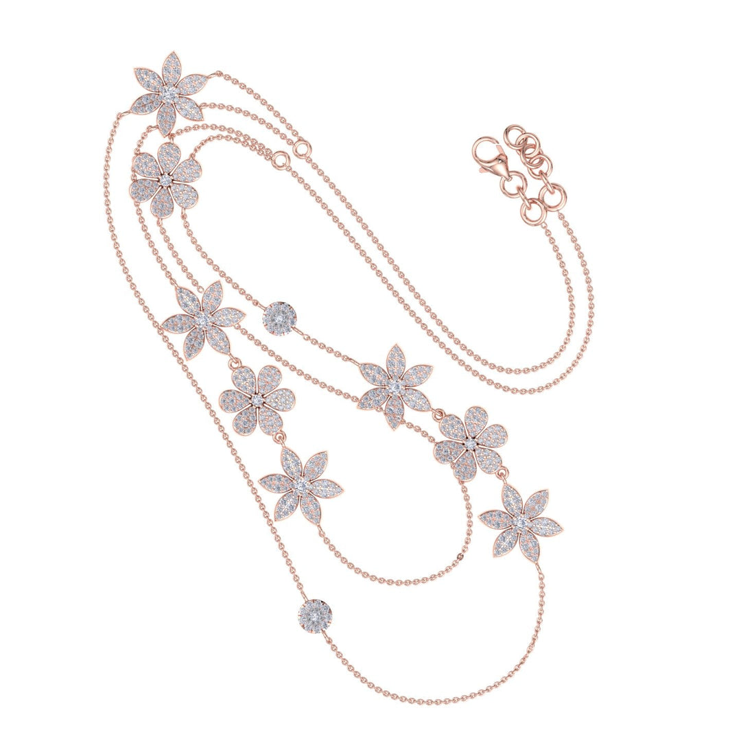 Pretty Multi-strand necklace in yellow gold with white diamonds of 1.67 ct in weight