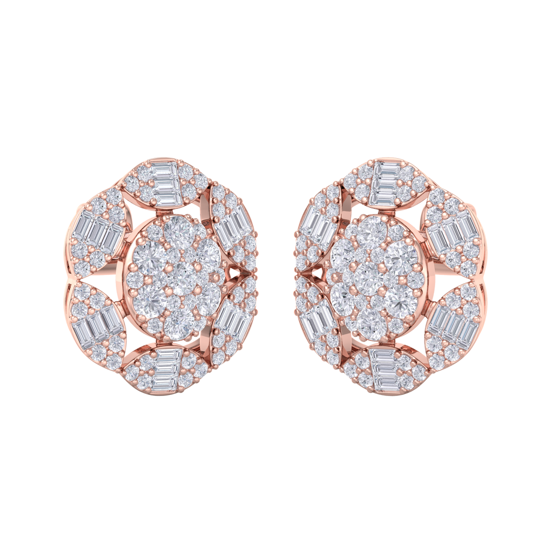 Flower stud earrings in rose gold with white diamonds of 2.47 ct in weight