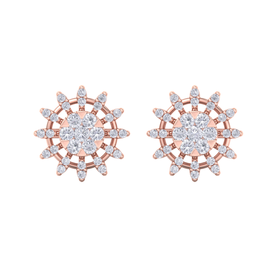 Stud earrings in rose gold with white diamonds of 0.89 ct in weight
