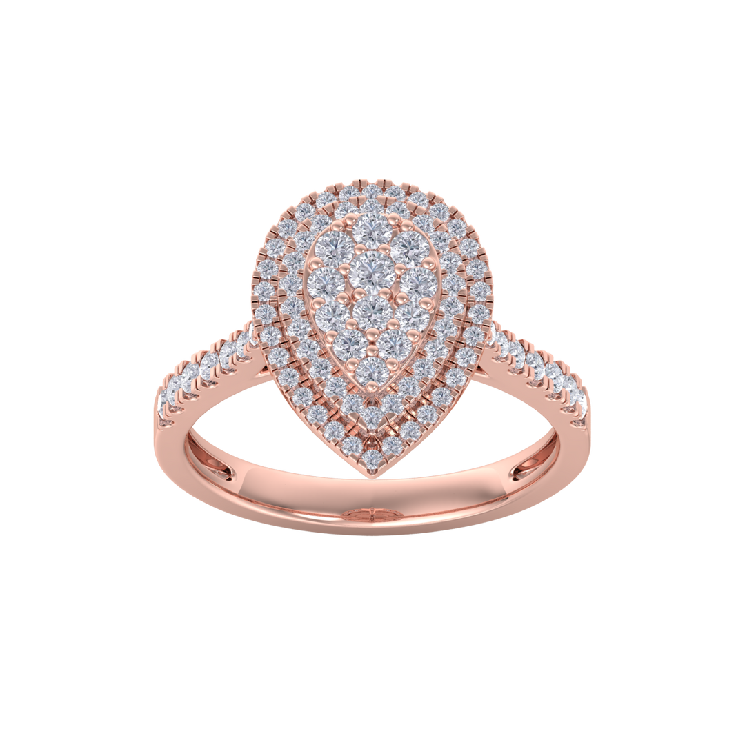 Pear cluster engagement ring in white gold with white diamonds of 0.63 ct in weight