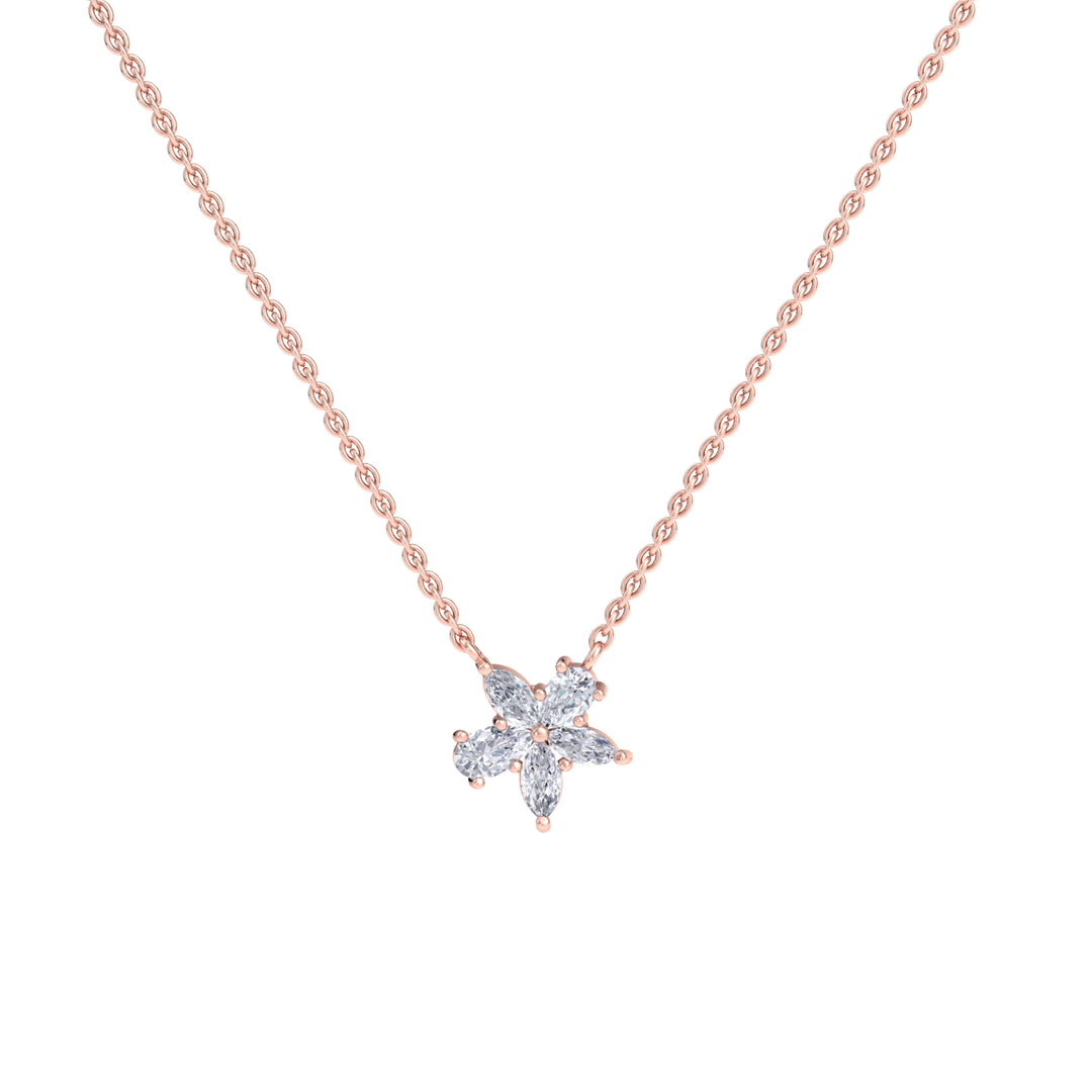 Petite flower necklace in yellow gold with white diamonds of 0.61 ct in weight