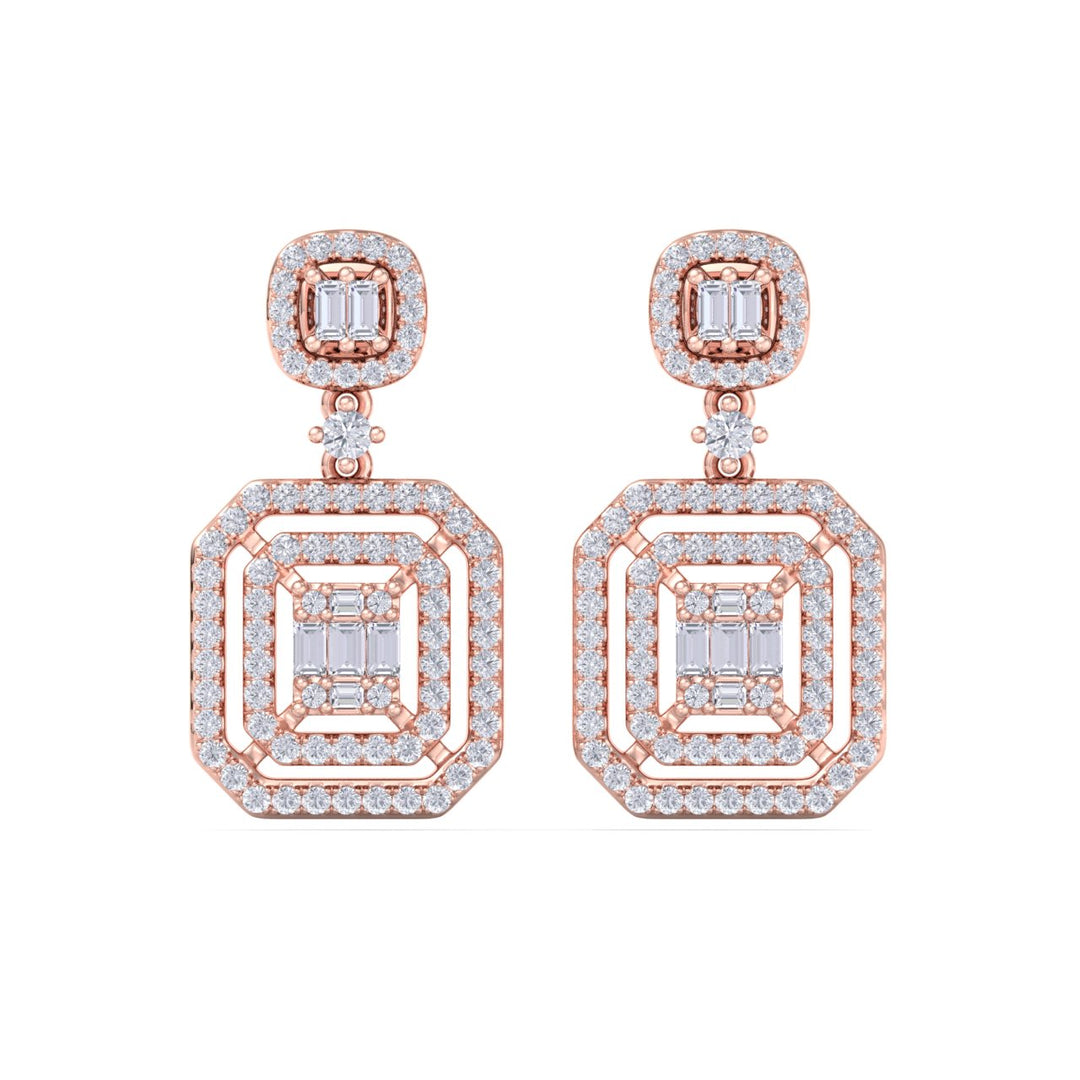 Beautiful Earrings in rose gold with white diamonds of 0.83 in weight