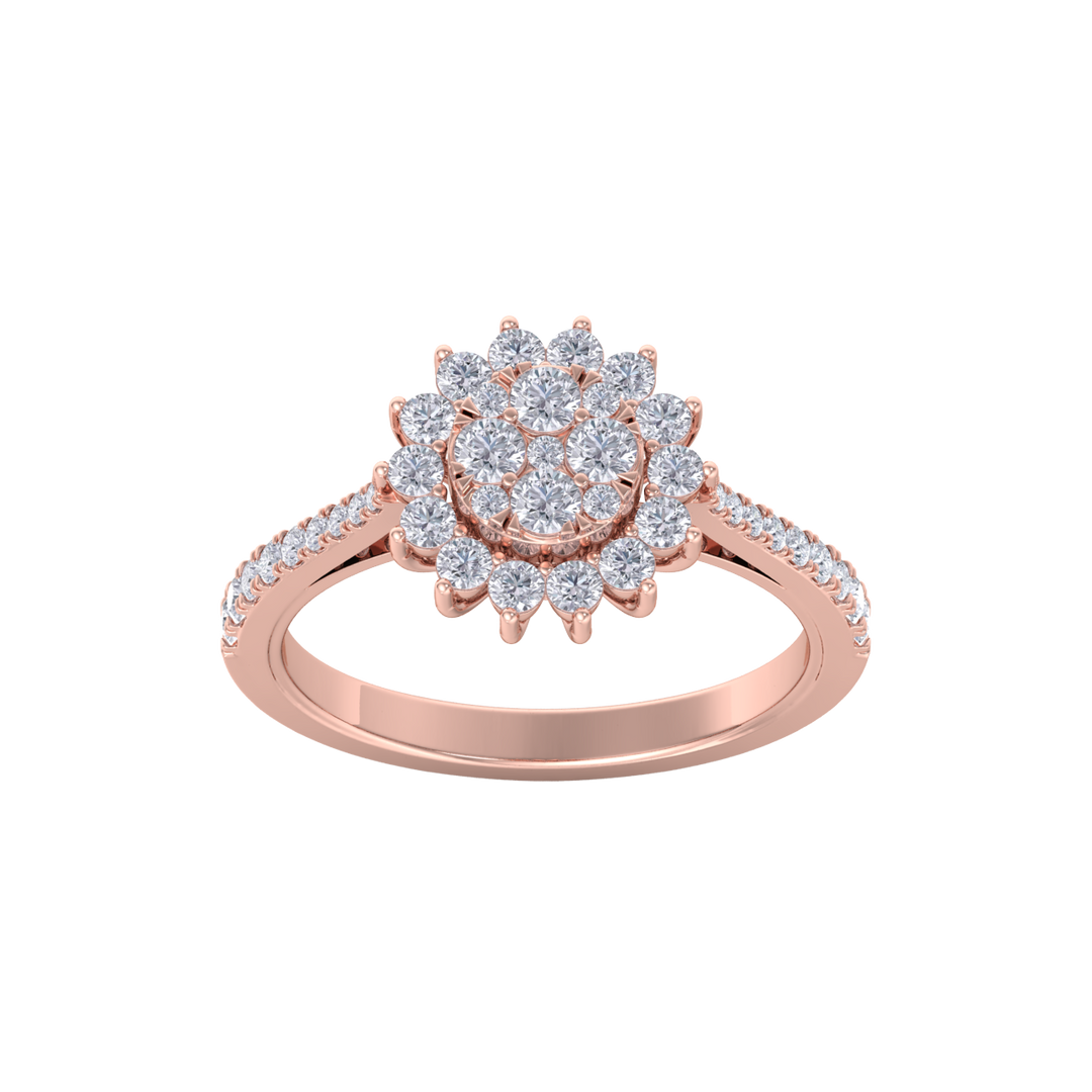 Beautiful ring in rose gold with white diamonds of 0.74 ct in weight