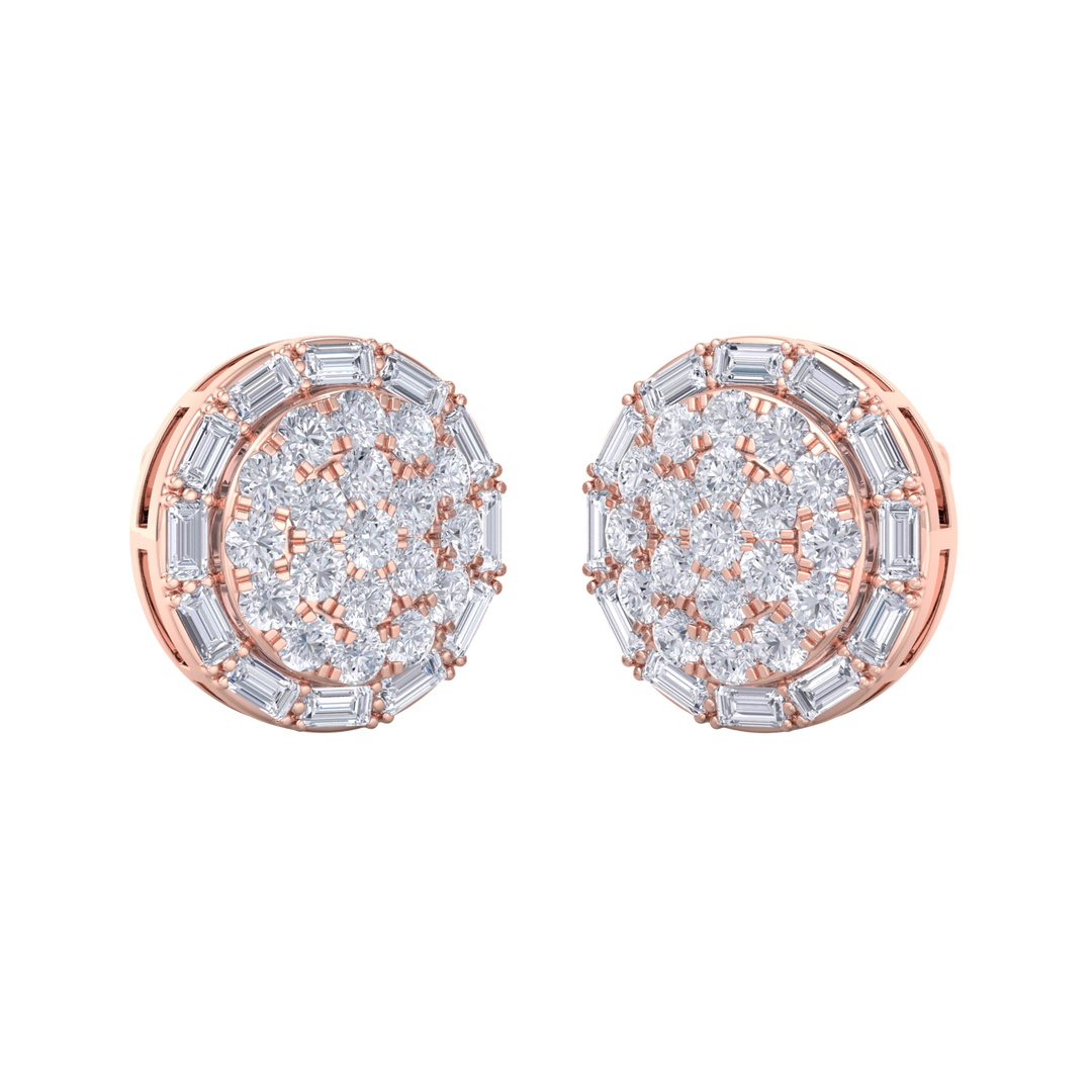 Round stud earrings in yellow gold with white diamonds of 1.38 ct in weight