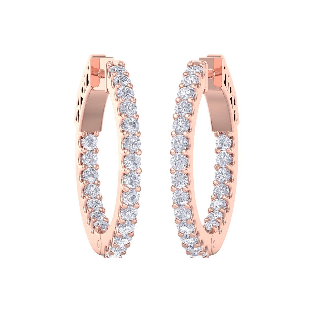 Diamond eternity hoop earrings in rose gold with white diamonds of 1.50 ct in weight