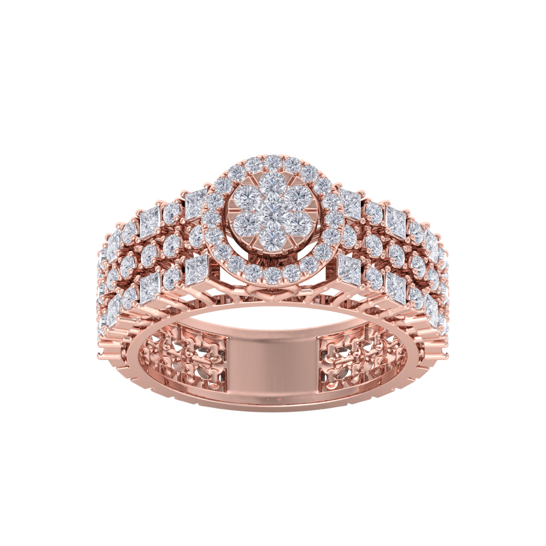 Halo Engagement ring in rose gold with white diamonds of 1.19 ct in weight