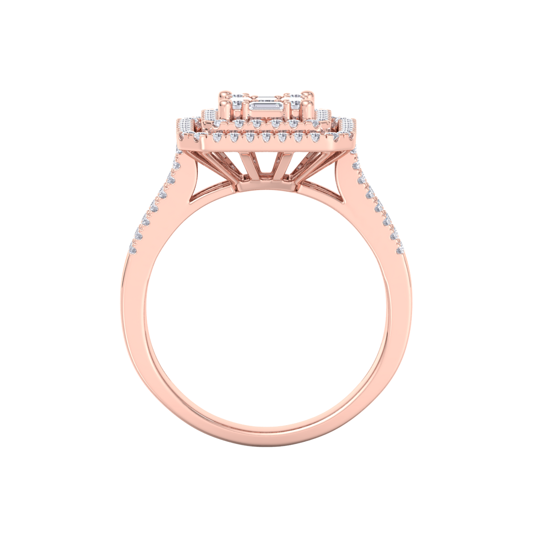 Square cluster engagement ring in rose gold with white diamonds of 0.68 ct in weight